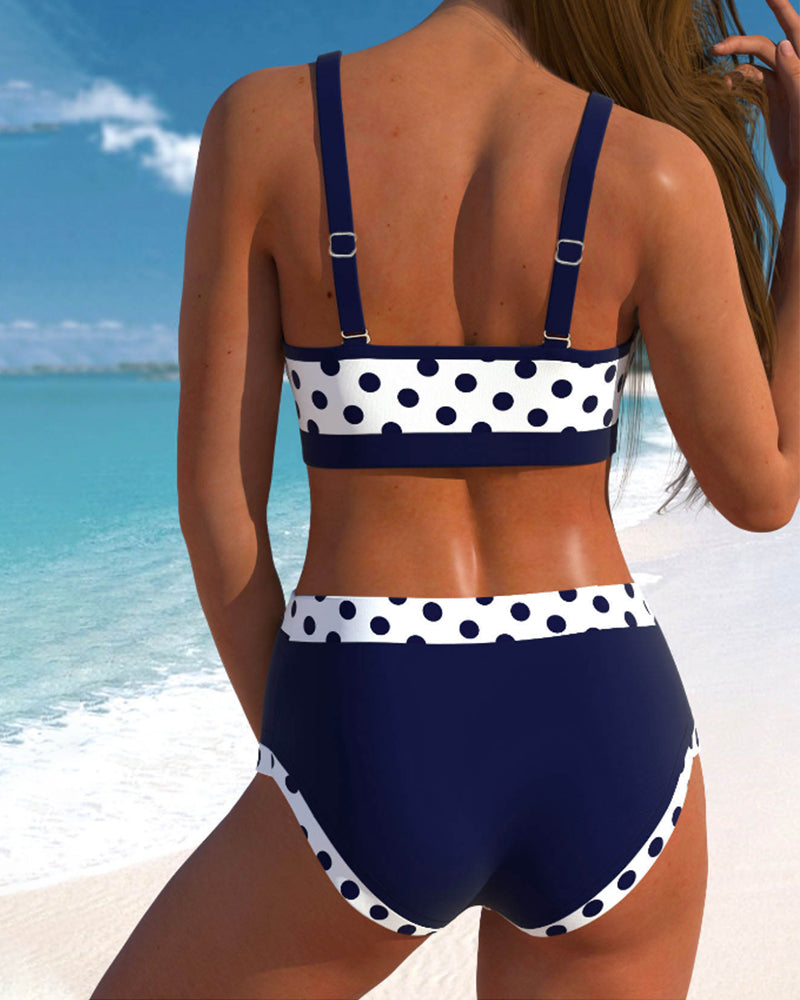 Liesbeth - Visoki bikini s točkicama u patchwork dizajnu