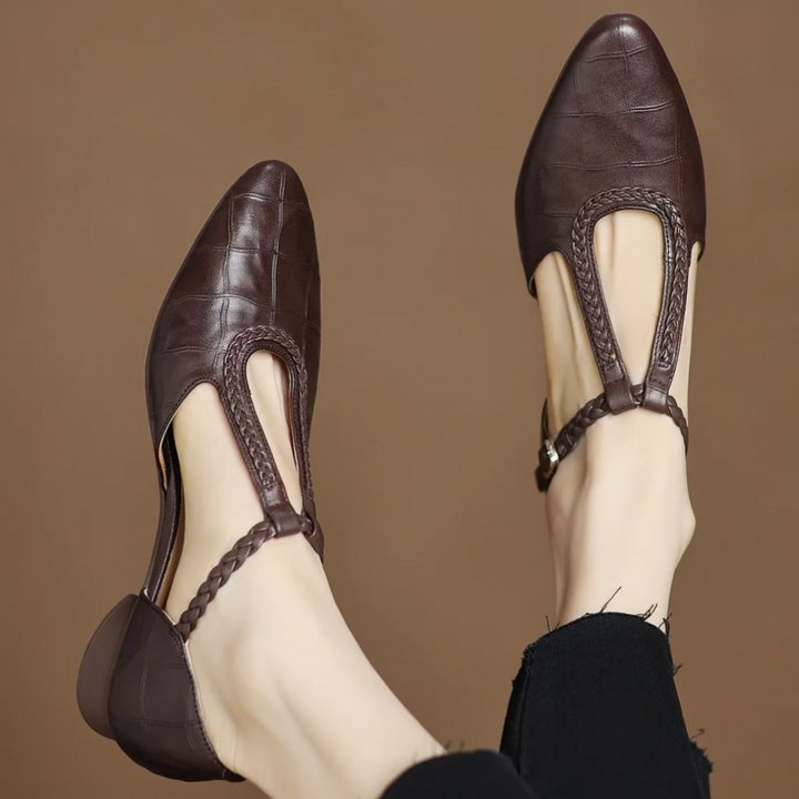Greta | Klasične kožne T-strap cipele s pletenim detaljem