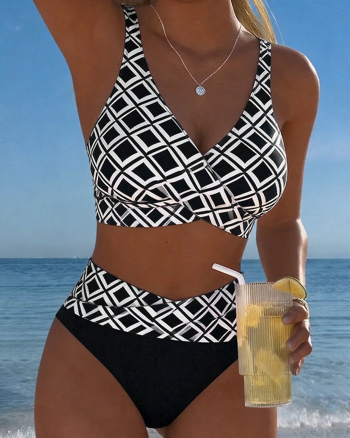 Dvodijelni bikini s dizajnom grudnjaka i dijamantnim uzorkom