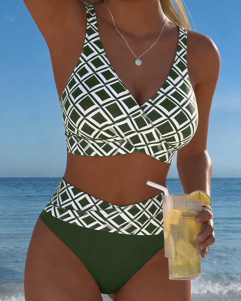 Dvodijelni bikini s dizajnom grudnjaka i dijamantnim uzorkom