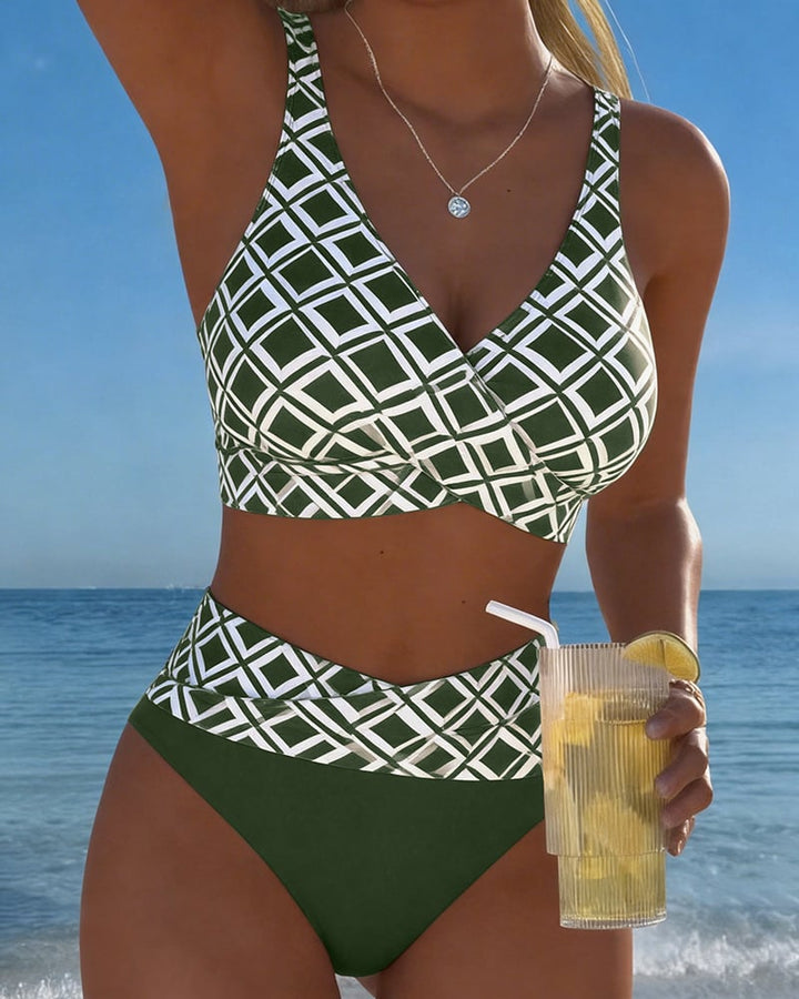 Dvodijelni bikini s dizajnom grudnjaka i dijamantnim uzorkom