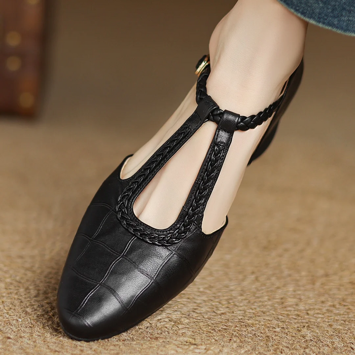 Greta | Klasične kožne T-strap cipele s pletenim detaljem