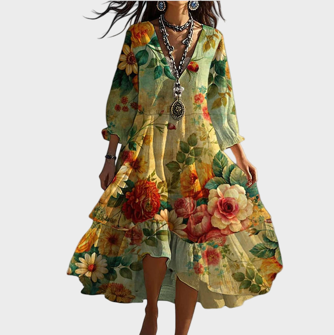Marina – Elegantna Boho Haljina s Cvjetnim Uzorkom