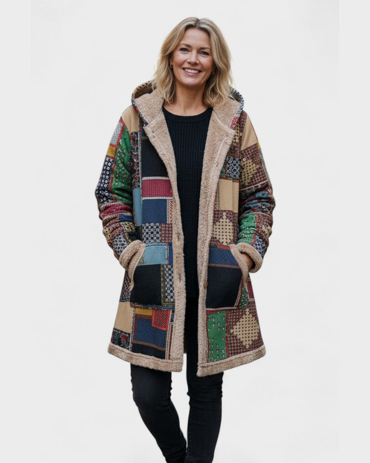Autumn | Udobni patchwork pulover s kapuljačom u zemljanim tonovima