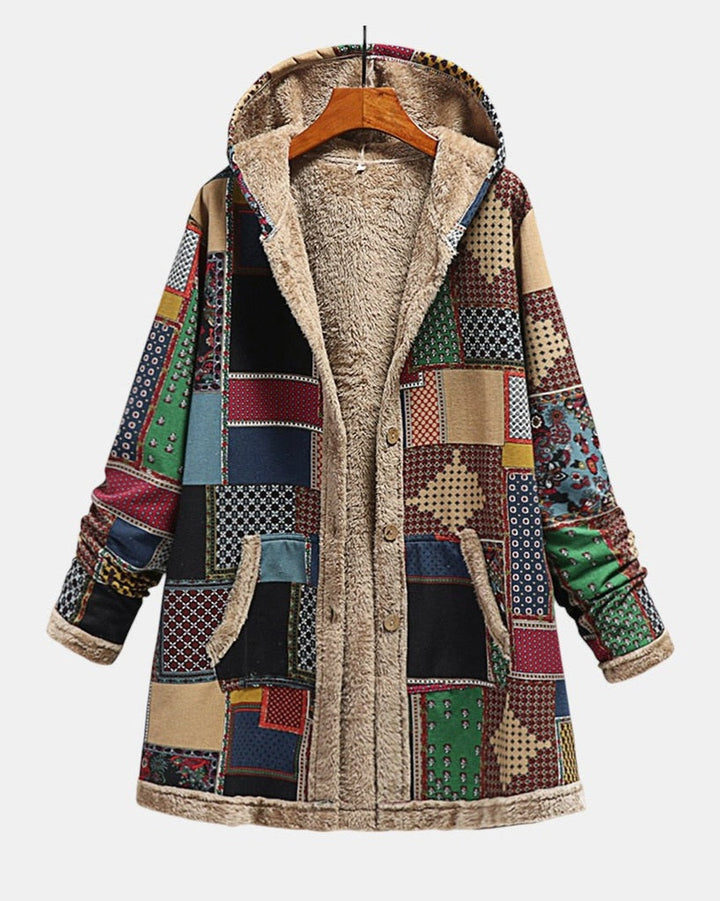 Autumn | Udobni patchwork pulover s kapuljačom u zemljanim tonovima