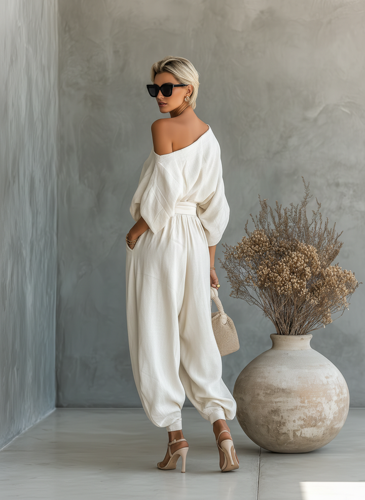 Lisa - Set s mekim topom bez ramena i tapered hlačama