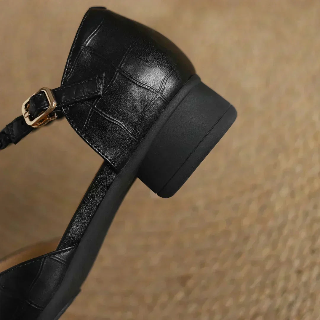 Greta | Klasične kožne T-strap cipele s pletenim detaljem