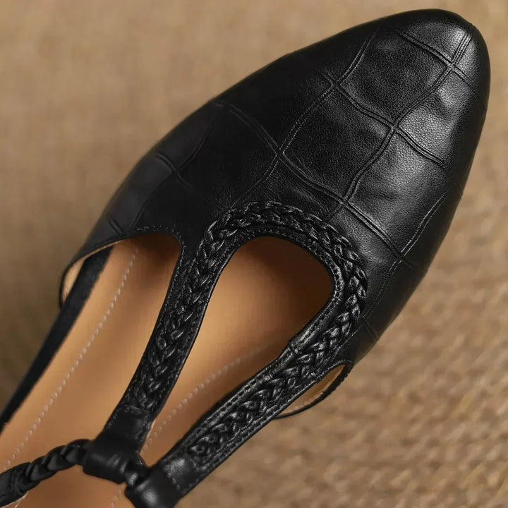 Greta | Klasične kožne T-strap cipele s pletenim detaljem