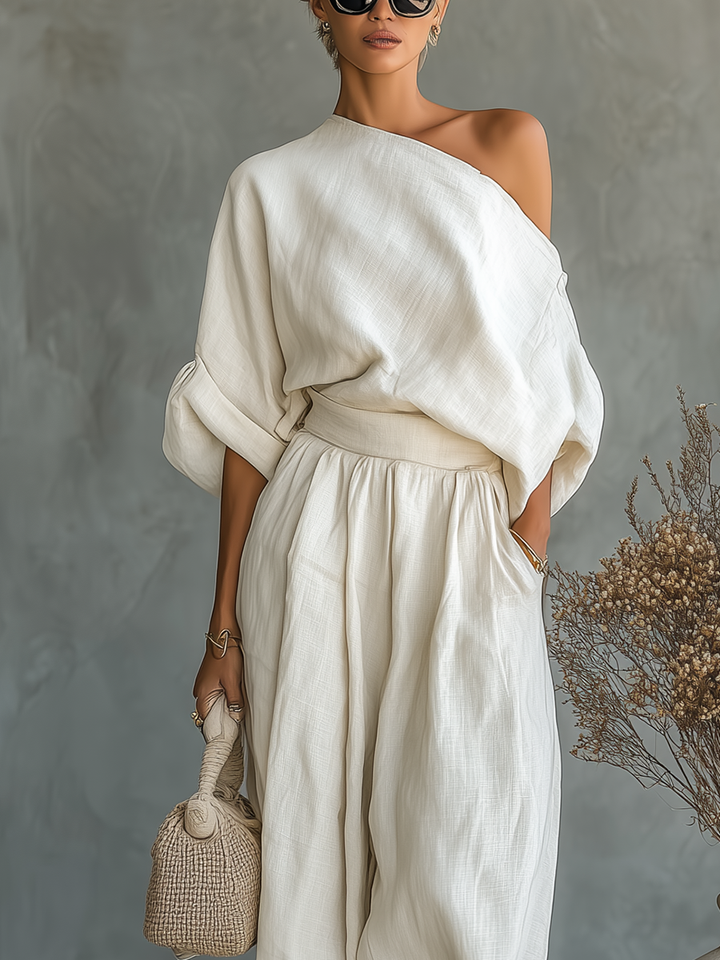 Lisa - Set s mekim topom bez ramena i tapered hlačama